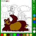 Раскраска: Маша и медведь на лужайке